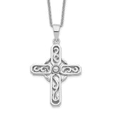 Sterling Silver Cross Pendant with Scroll Design and Beveled Edges, Celtic Style
