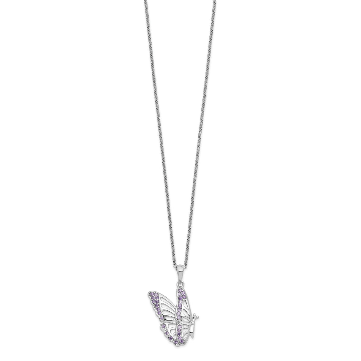 CZ Never Give Up Butterfly 18in. Necklace Charm Pendant in Real 925 Sterling Silver