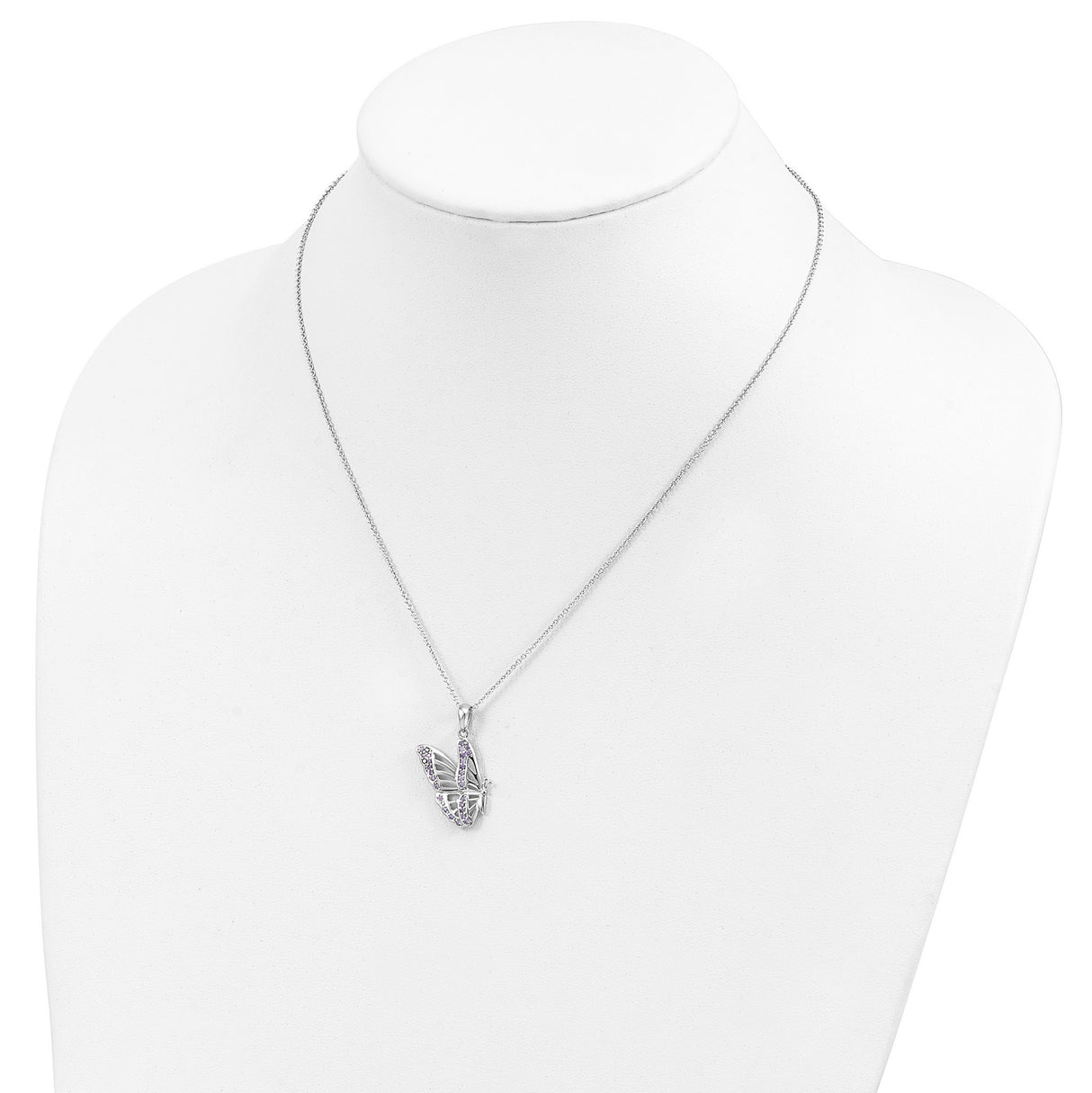 CZ Never Give Up Butterfly 18in. Necklace Charm Pendant in Real 925 Sterling Silver