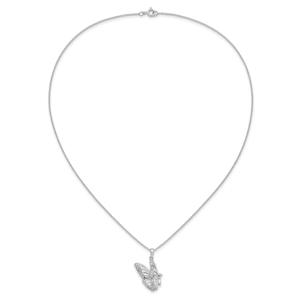 CZ Never Give Up Butterfly 18in. Necklace Charm Pendant in Real 925 Sterling Silver