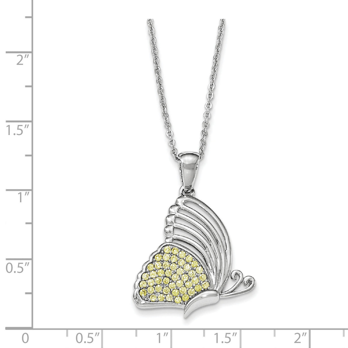 CZ Never Give Up Butterfly 18in. Necklace Charm Pendant in Real 925 Sterling Silver