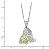 CZ Never Give Up Butterfly 18in. Necklace Charm Pendant in Real 925 Sterling Silver