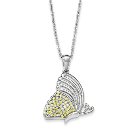 CZ Never Give Up Butterfly 18in. Necklace Charm Pendant in Real 925 Sterling Silver