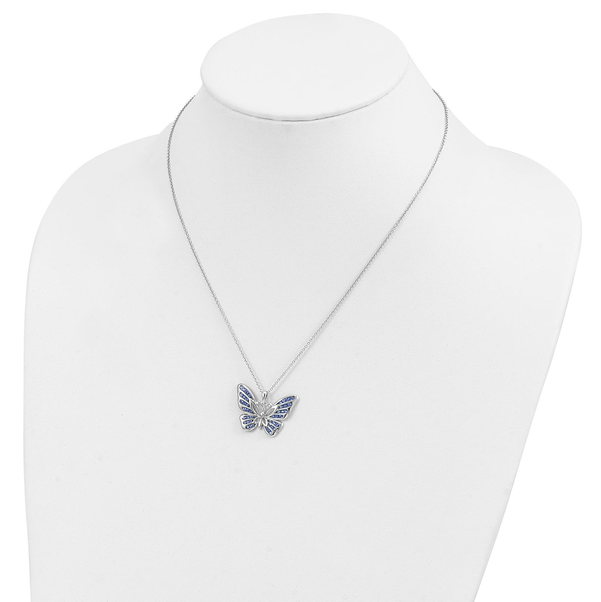 Crystal Never Give Up Butterfly 18in Necklace Charm Pendant in Real 925 Sterling Silver