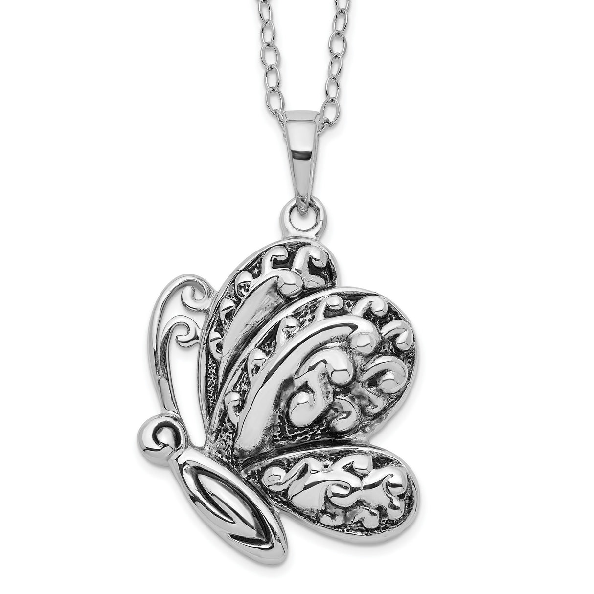 Antiqued Butterfly Ash Holder 18 Inch Necklace Charm Pendant in Real 925 Sterling Silver