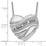 Antiqued I Love You More 18in. Necklace Charm Pendant in Real 925 Sterling Silver