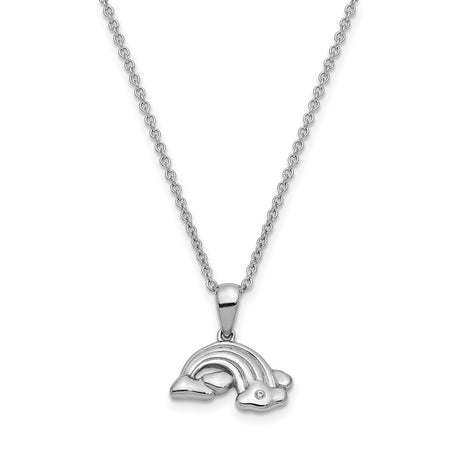 CZ Paint Rainbows 14in. Necklace with 2in. ext Charm Pendant in Real 925 Sterling Silver
