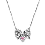 Antiqued Pink CZ Tie The Knot 18in. Necklace Charm Pendant in Real 925 Sterling Silver