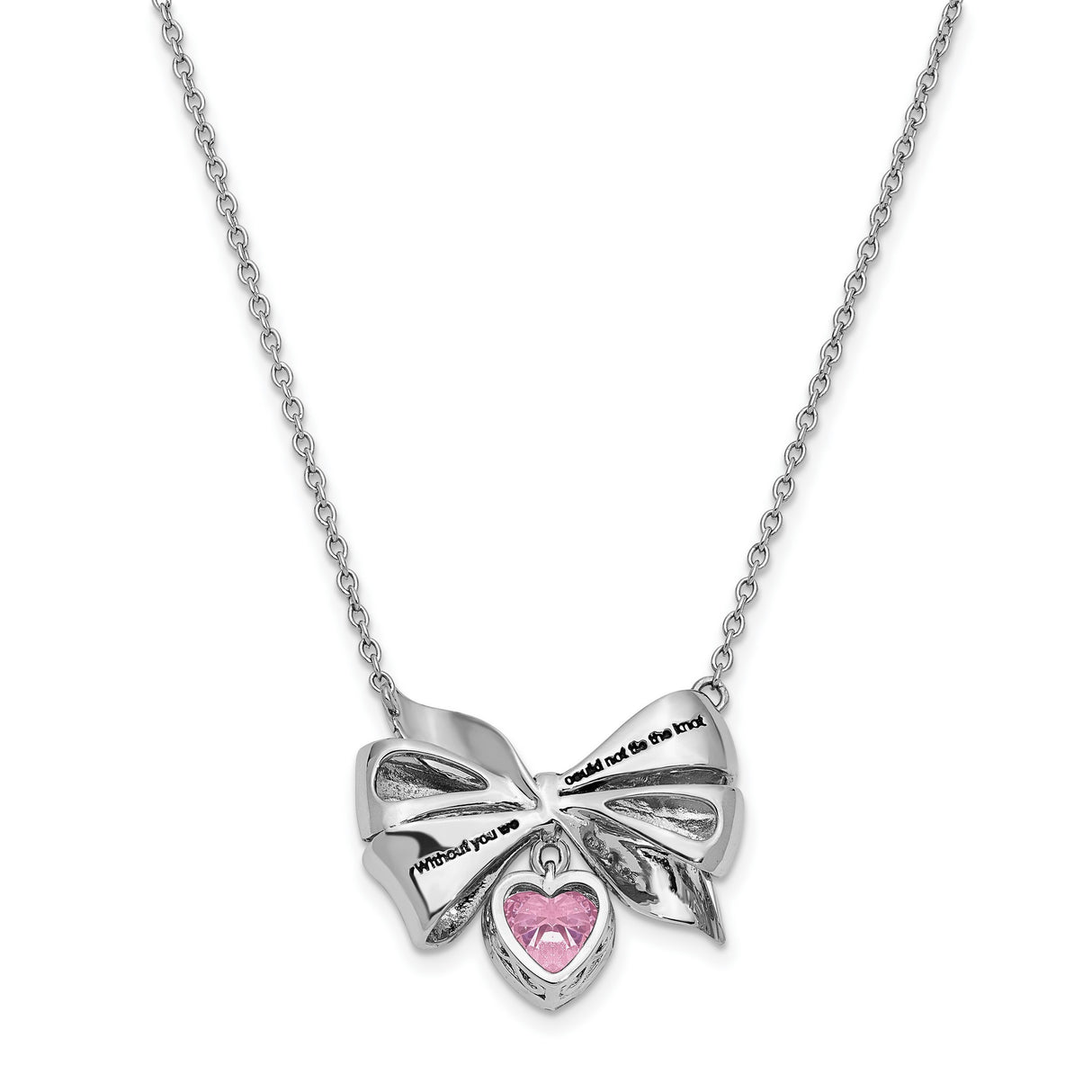 Antiqued Pink CZ Tie The Knot 18in. Necklace Charm Pendant in Real 925 Sterling Silver