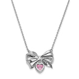 Antiqued Pink CZ Tie The Knot 18in. Necklace Charm Pendant in Real 925 Sterling Silver