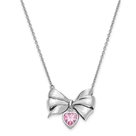 Antiqued Pink CZ Tie The Knot 18in. Necklace Charm Pendant in Real 925 Sterling Silver