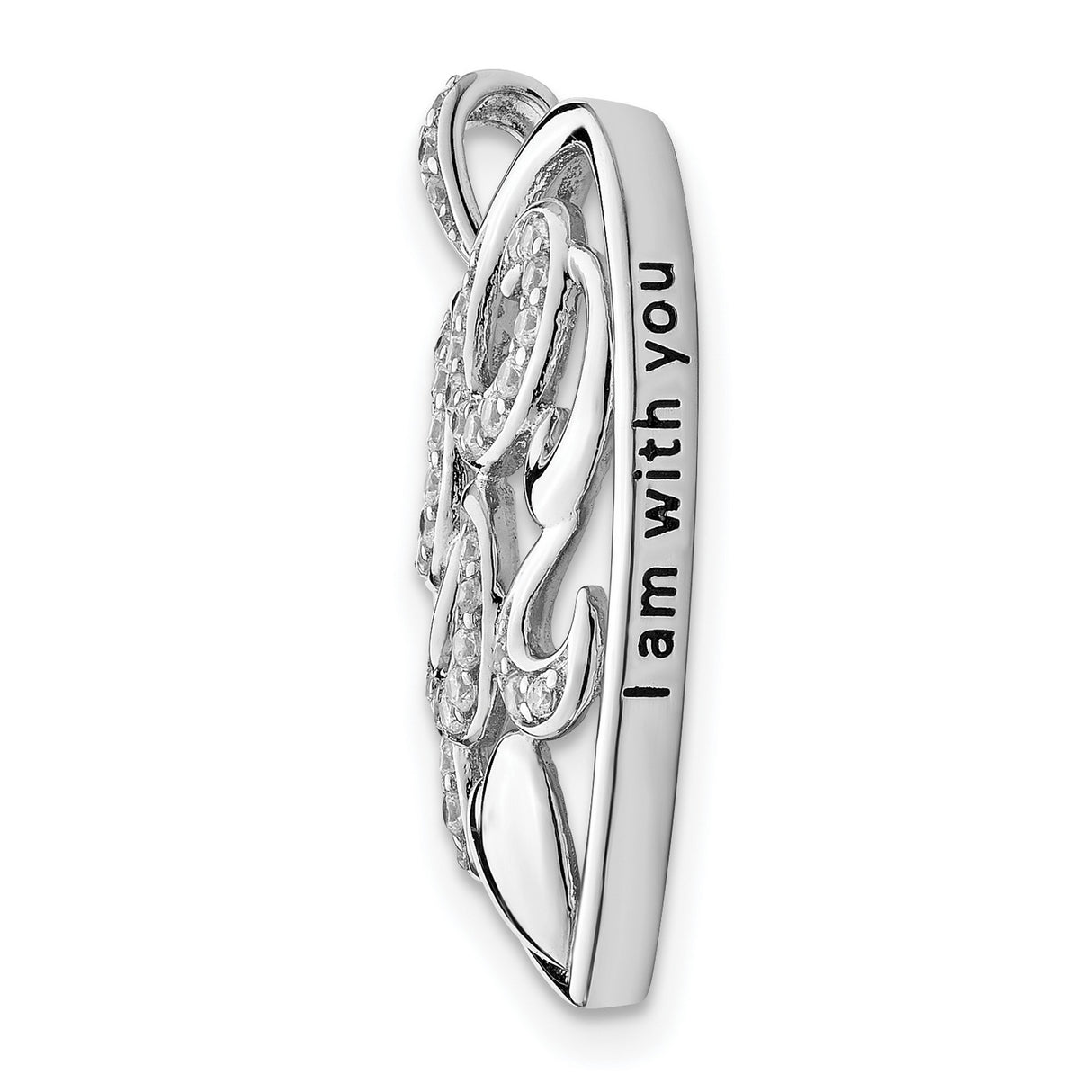 CZ Antiqued I Am With You 18in. Necklace Charm Pendant in Real 925 Sterling Silver