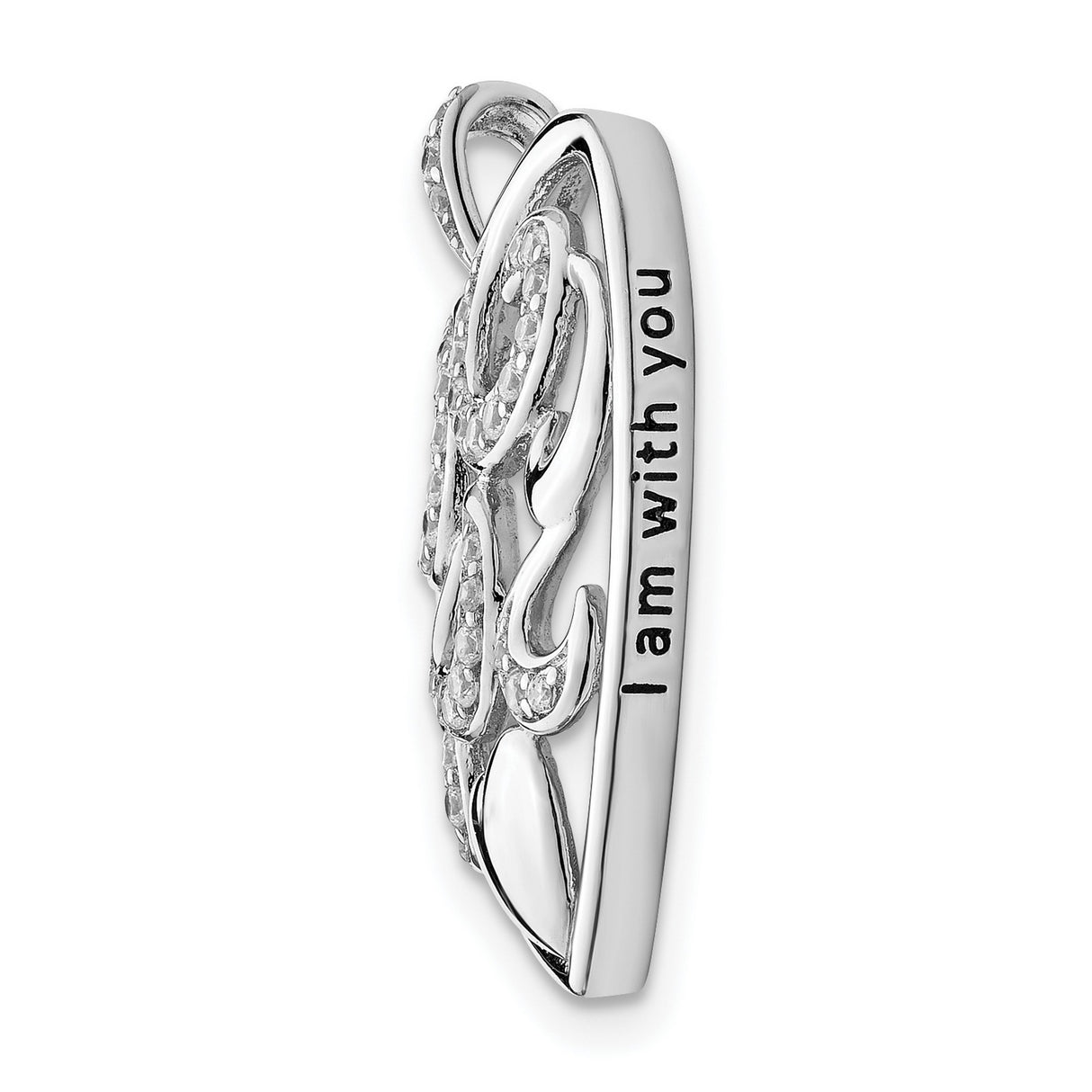 CZ Antiqued I Am With You 18in. Necklace Charm Pendant in Real 925 Sterling Silver