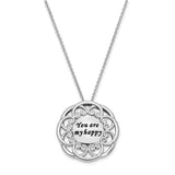 CZ Antiqued You Are My Happy 18in. Necklace Charm Pendant in Real 925 Sterling Silver