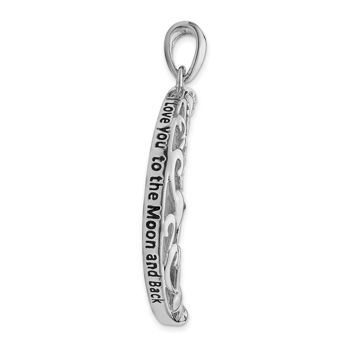 I Love You To The Moon And Back Filigree And Heart Necklace Charm Pendant in Real 925 Sterling Silver