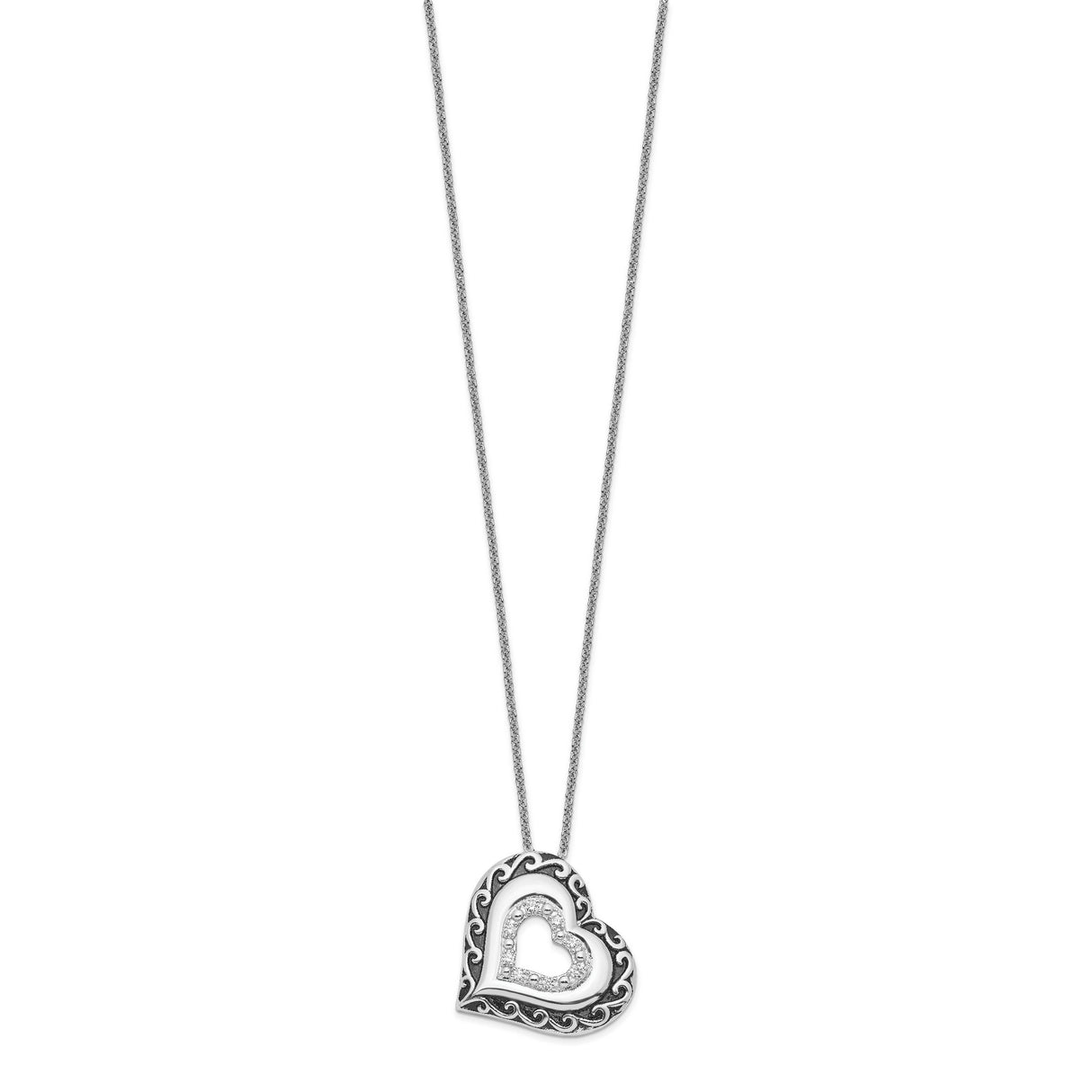 CZ Antiqued Mother Of the Bride 18in. Necklace Charm Pendant in Real 925 Sterling Silver