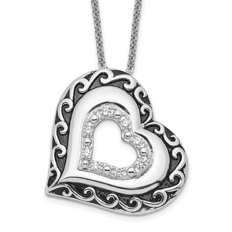 CZ Antiqued Mother Of the Bride 18in. Necklace Charm Pendant in Real 925 Sterling Silver