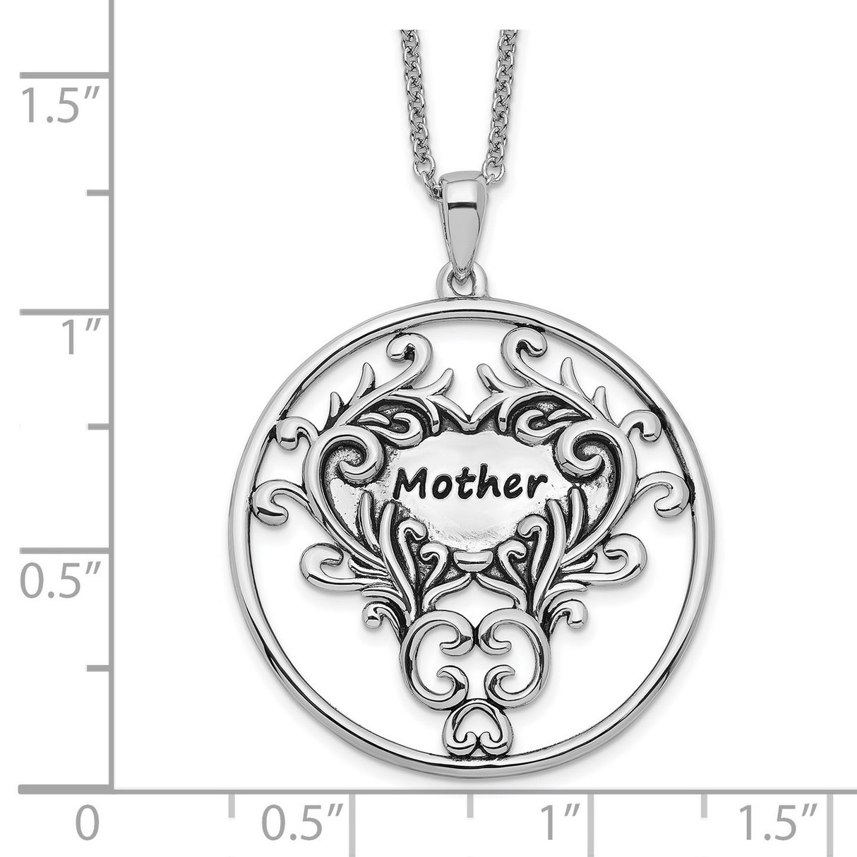 Antiqued Mother 18in. Necklace Charm Pendant in Real 925 Sterling Silver