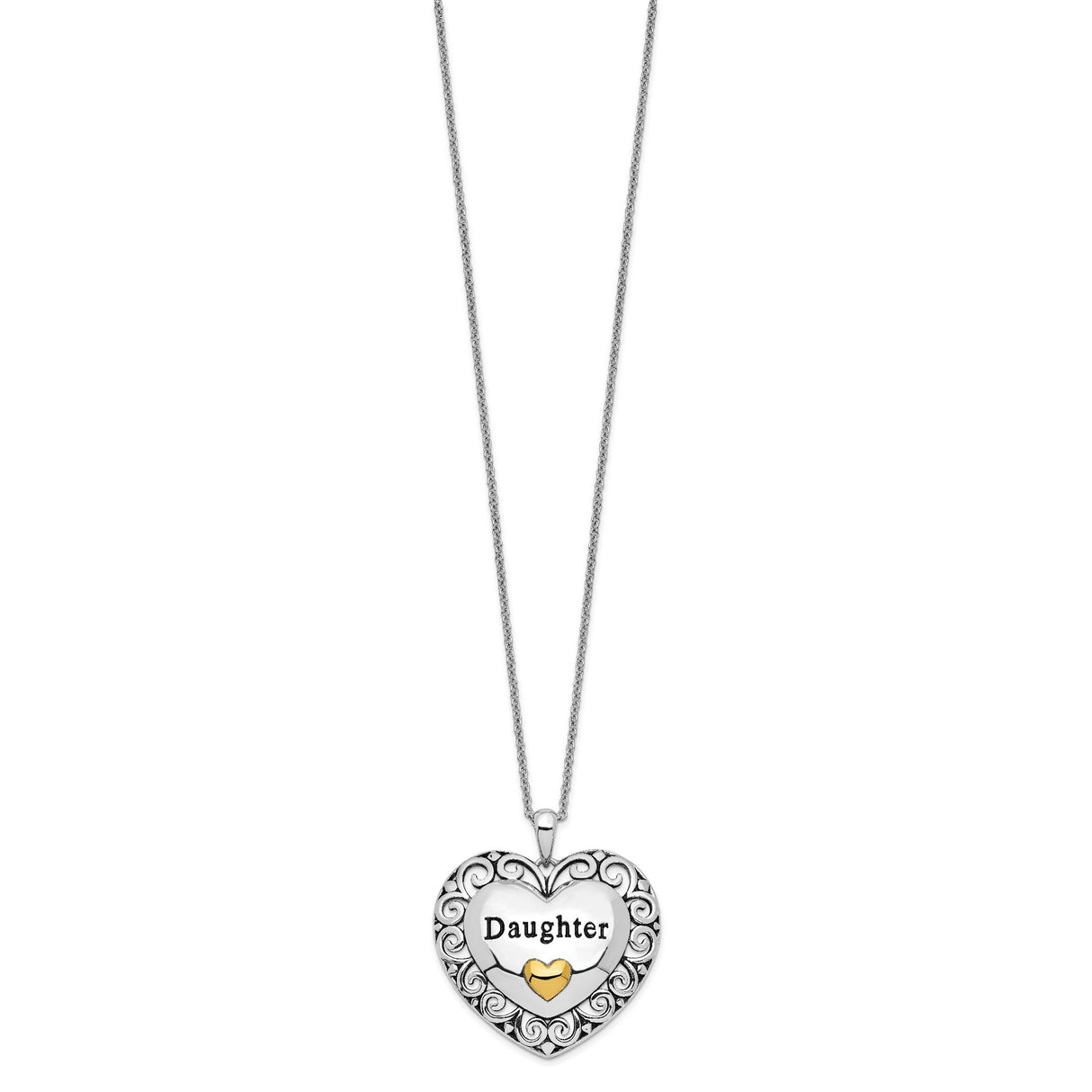 Antiqued Daughter 18in. Necklace Charm Pendant in Real 925 Sterling Silver
