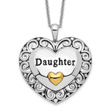 Antiqued Daughter 18in. Necklace Charm Pendant in Real 925 Sterling Silver