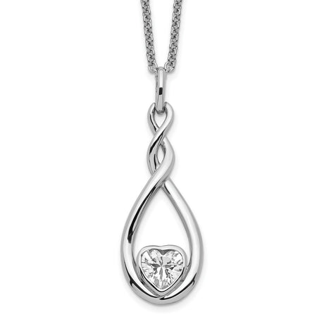 CZ Love You Forever 18in. Necklace Charm Pendant in Real 925 Sterling Silver