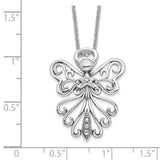 CZ Antiqued Angel Heavenly Angel 18 Inch Necklace Charm Pendant in Real 925 Sterling Silver