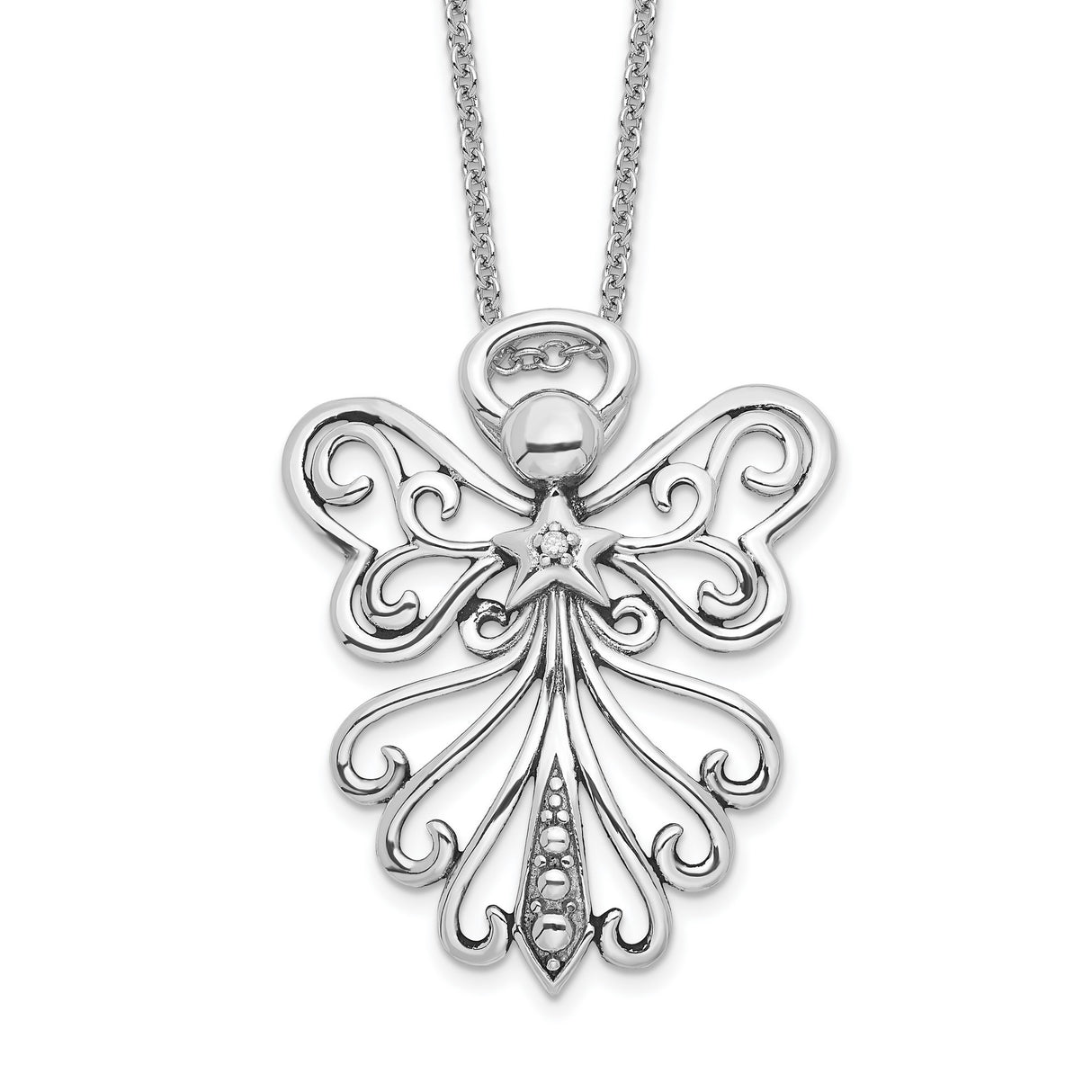 CZ Antiqued Angel Heavenly Angel 18 Inch Necklace Charm Pendant in Real 925 Sterling Silver