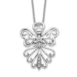 CZ Antiqued Angel Heavenly Angel 18 Inch Necklace Charm Pendant in Real 925 Sterling Silver