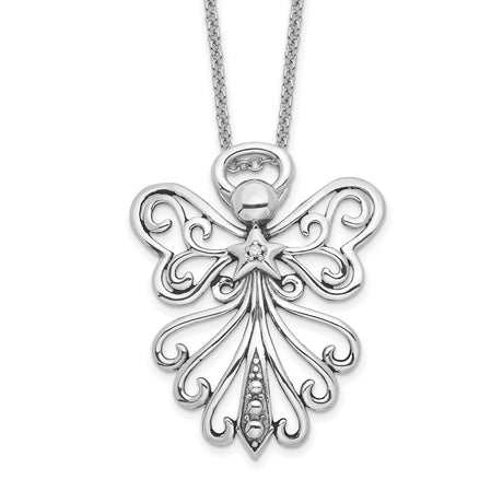 CZ Antiqued Angel Heavenly Angel 18 Inch Necklace Charm Pendant in Real 925 Sterling Silver