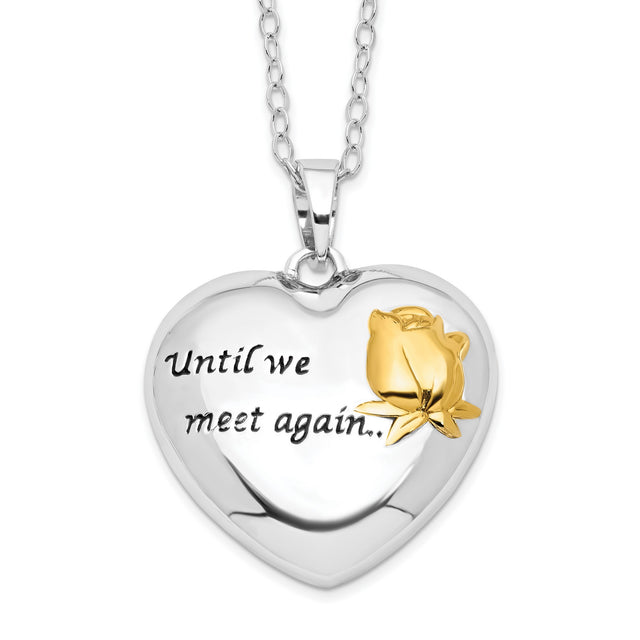 Antiqued Accent Until We Meet Again Heart Ash Holder 18 Inch Necklace Charm Pendant in Real 925 Sterling Silver