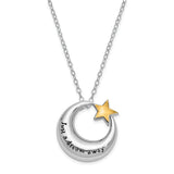 Rhodium Antiqued Just A Dream Away Moon with Accent Star Ash Holder 18 Inch Necklace Charm Pendant in Real 925 Sterling Silver