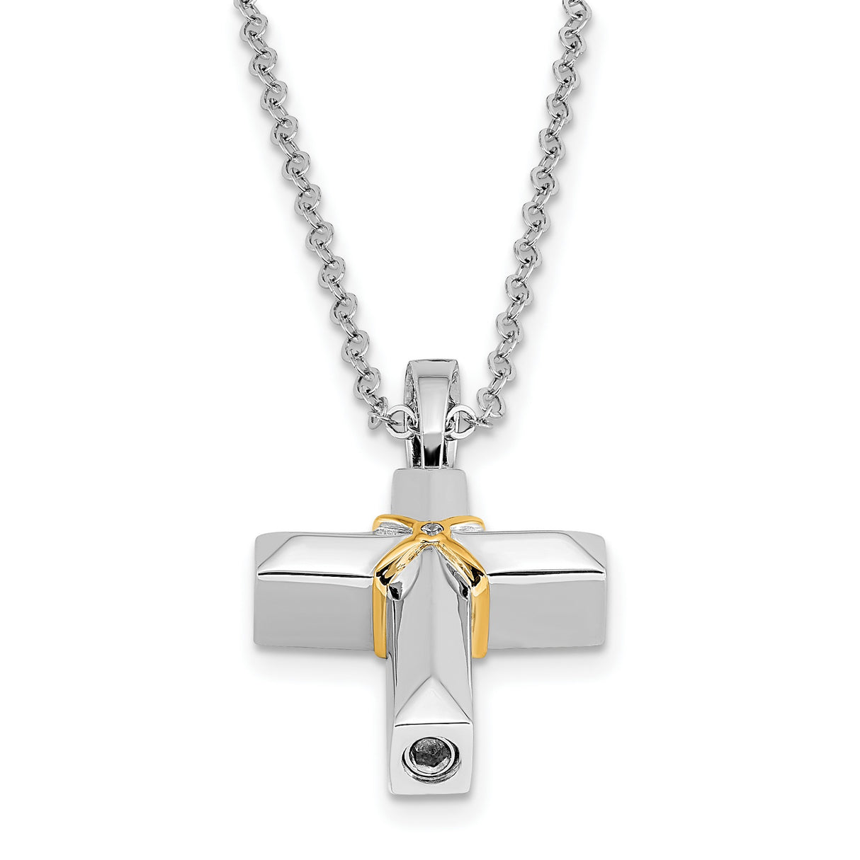 CZ Accent Cross Ash Holder 18 Inch Necklace Charm Pendant in Real 925 Sterling Silver