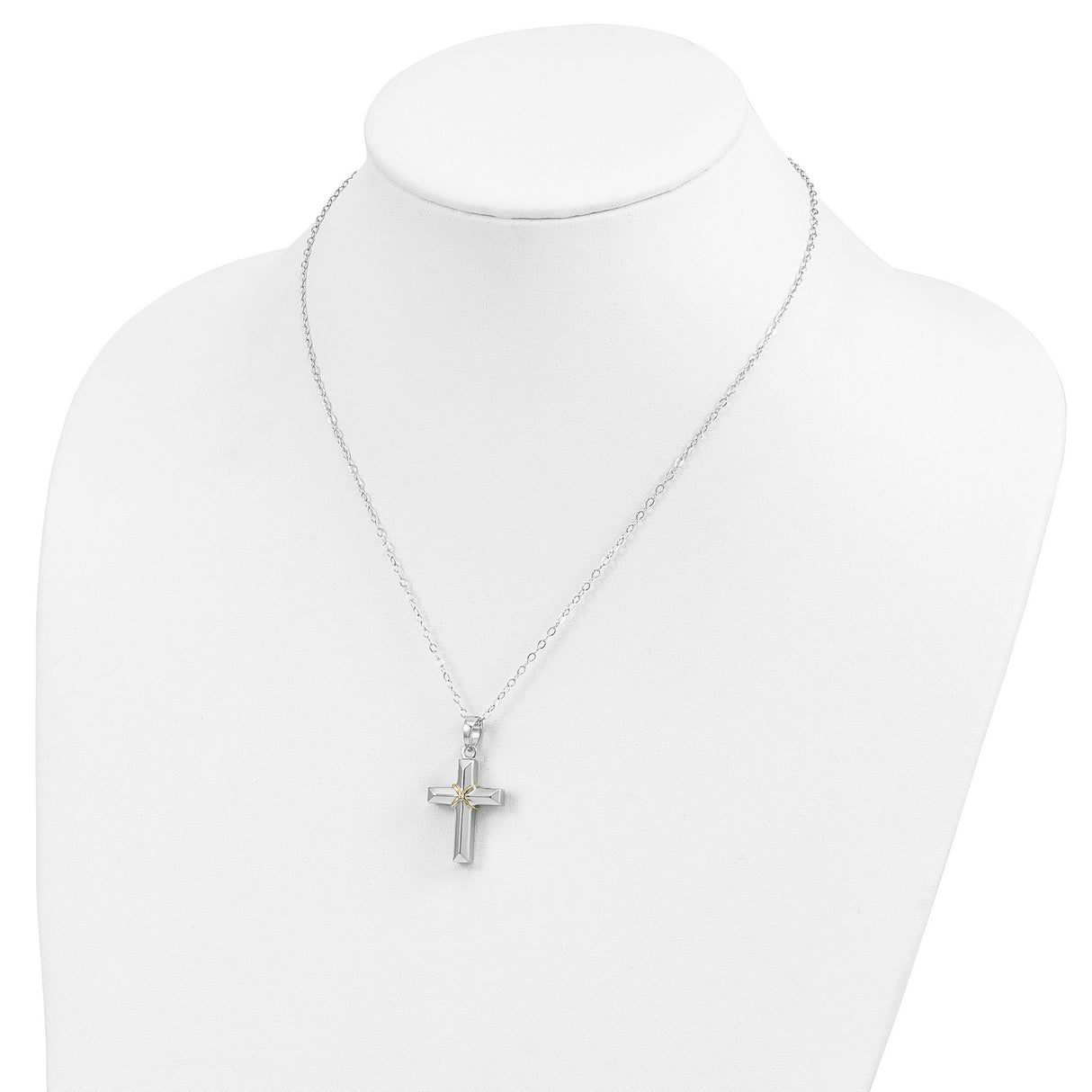 CZ Accent Cross Ash Holder 18 Inch Necklace Charm Pendant in Real 925 Sterling Silver