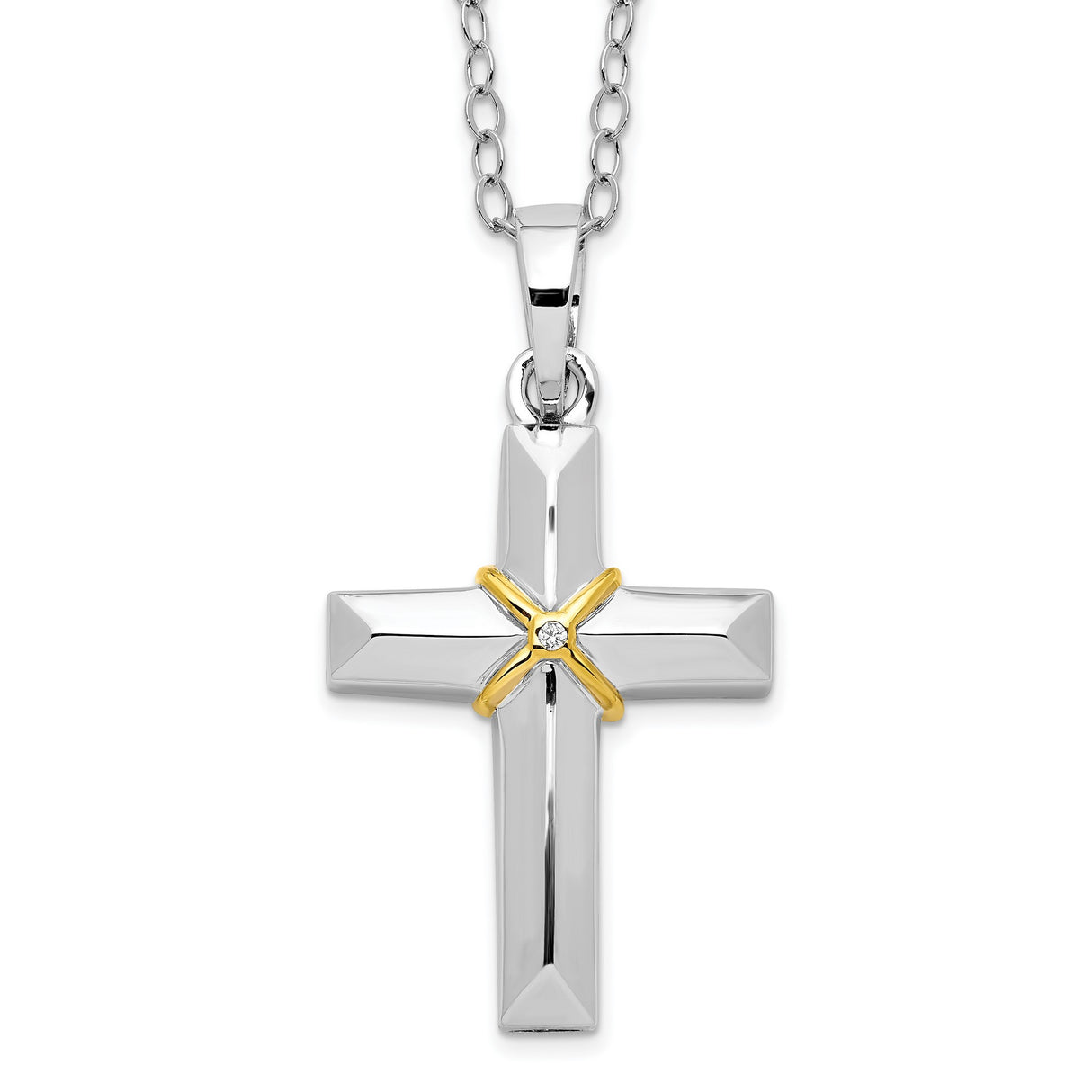 CZ Accent Cross Ash Holder 18 Inch Necklace Charm Pendant in Real 925 Sterling Silver