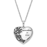 Antiqued Paw Print Remembered in Love Heart 18 Inch Necklace Charm Pendant in Real 925 Sterling Silver