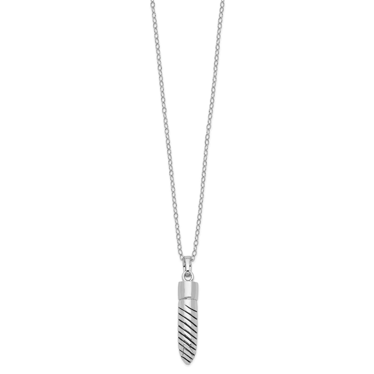 Antiqued Lined Bullet Ash Holder 18 Inch Necklace Charm Pendant in Real 925 Sterling Silver