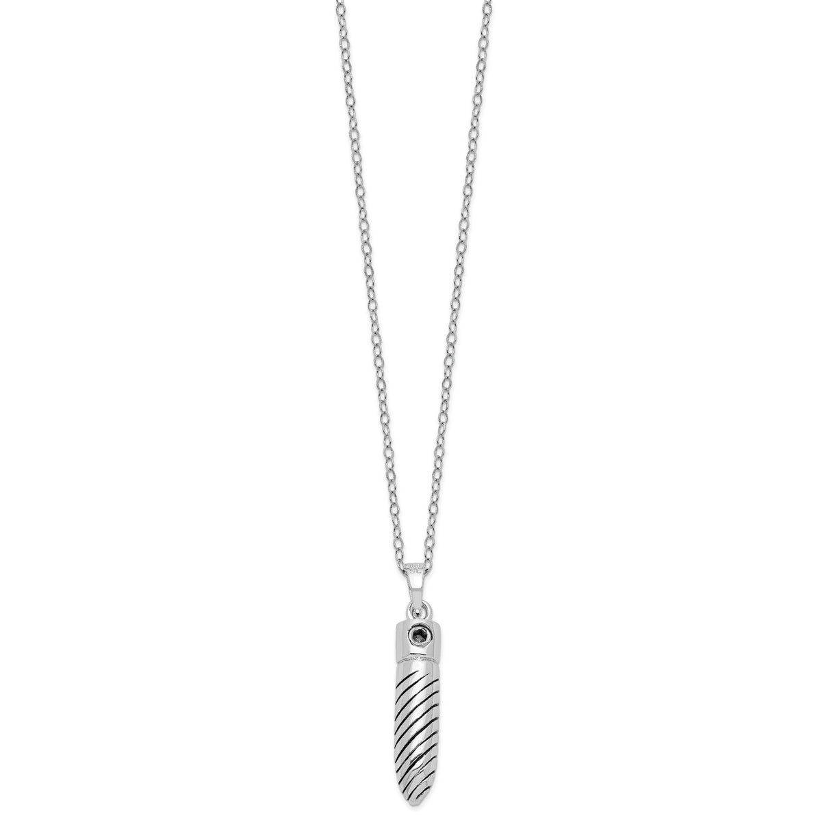 Antiqued Lined Bullet Ash Holder 18 Inch Necklace Charm Pendant in Real 925 Sterling Silver