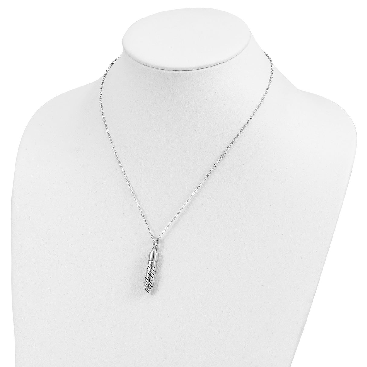 Antiqued Lined Bullet Ash Holder 18 Inch Necklace Charm Pendant in Real 925 Sterling Silver