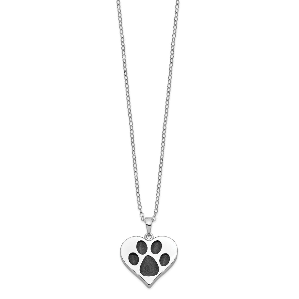 Black Paw Print On Heart Shaped Ash Holder Necklace Charm Pendant in Real 925 Sterling Silver