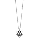 Black Paw Print On Heart Shaped Ash Holder Necklace Charm Pendant in Real 925 Sterling Silver