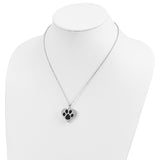 Black Paw Print On Heart Shaped Ash Holder Necklace Charm Pendant in Real 925 Sterling Silver