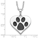 Black Paw Print On Heart Shaped Ash Holder Necklace Charm Pendant in Real 925 Sterling Silver