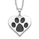 Black Paw Print On Heart Shaped Ash Holder Necklace Charm Pendant in Real 925 Sterling Silver