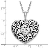 Antiqued In My Heart 18 Inch Necklace Charm Pendant in Real 925 Sterling Silver