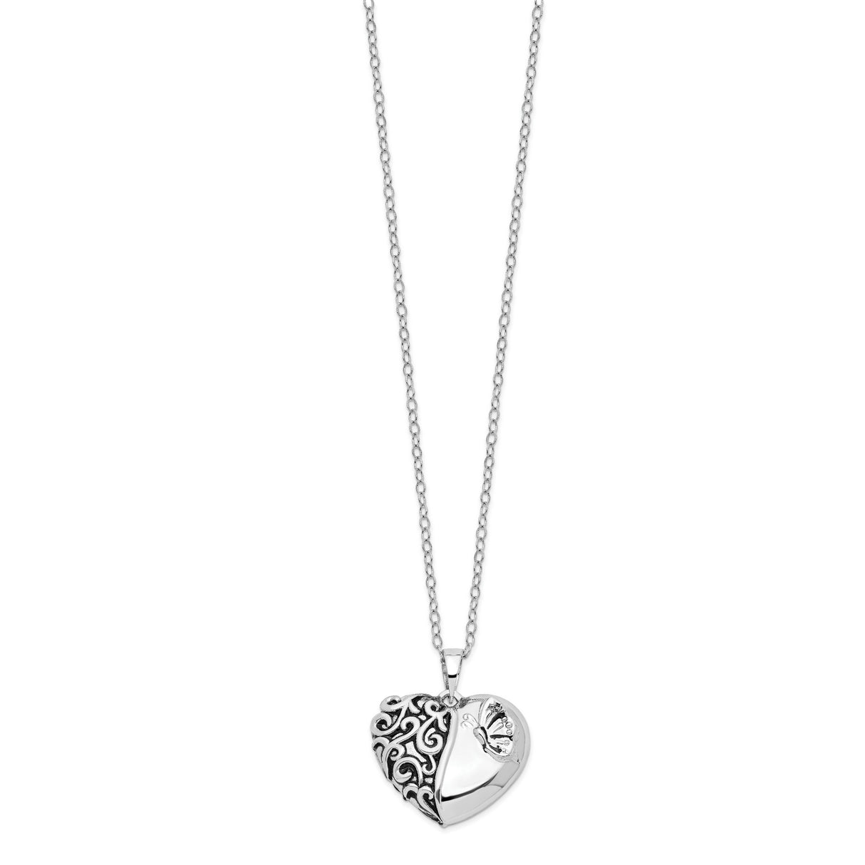 Antiqued One More Day Heart Shape with Butterfly Ash Holder 18 Inch Necklace Charm Pendant in Real 925 Sterling Silver