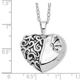 Antiqued One More Day Heart Shape with Butterfly Ash Holder 18 Inch Necklace Charm Pendant in Real 925 Sterling Silver