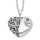 Antiqued One More Day Heart Shape with Butterfly Ash Holder 18 Inch Necklace Charm Pendant in Real 925 Sterling Silver