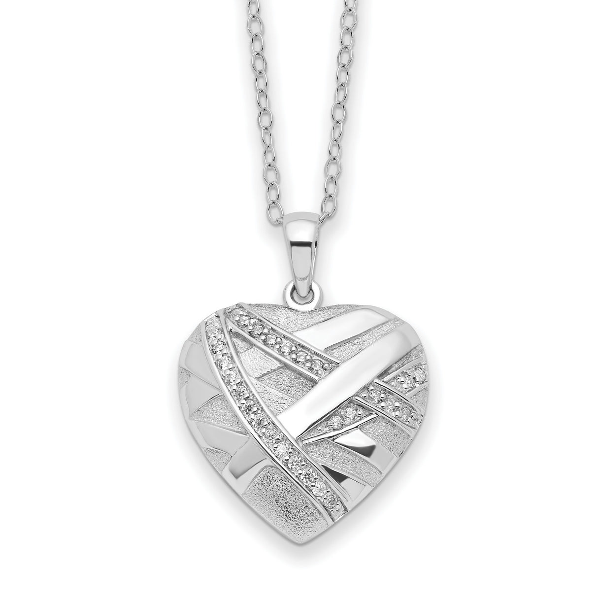 CZ Bandaged Heart Ash Holder 18 Inch Necklace Charm Pendant in Real 925 Sterling Silver