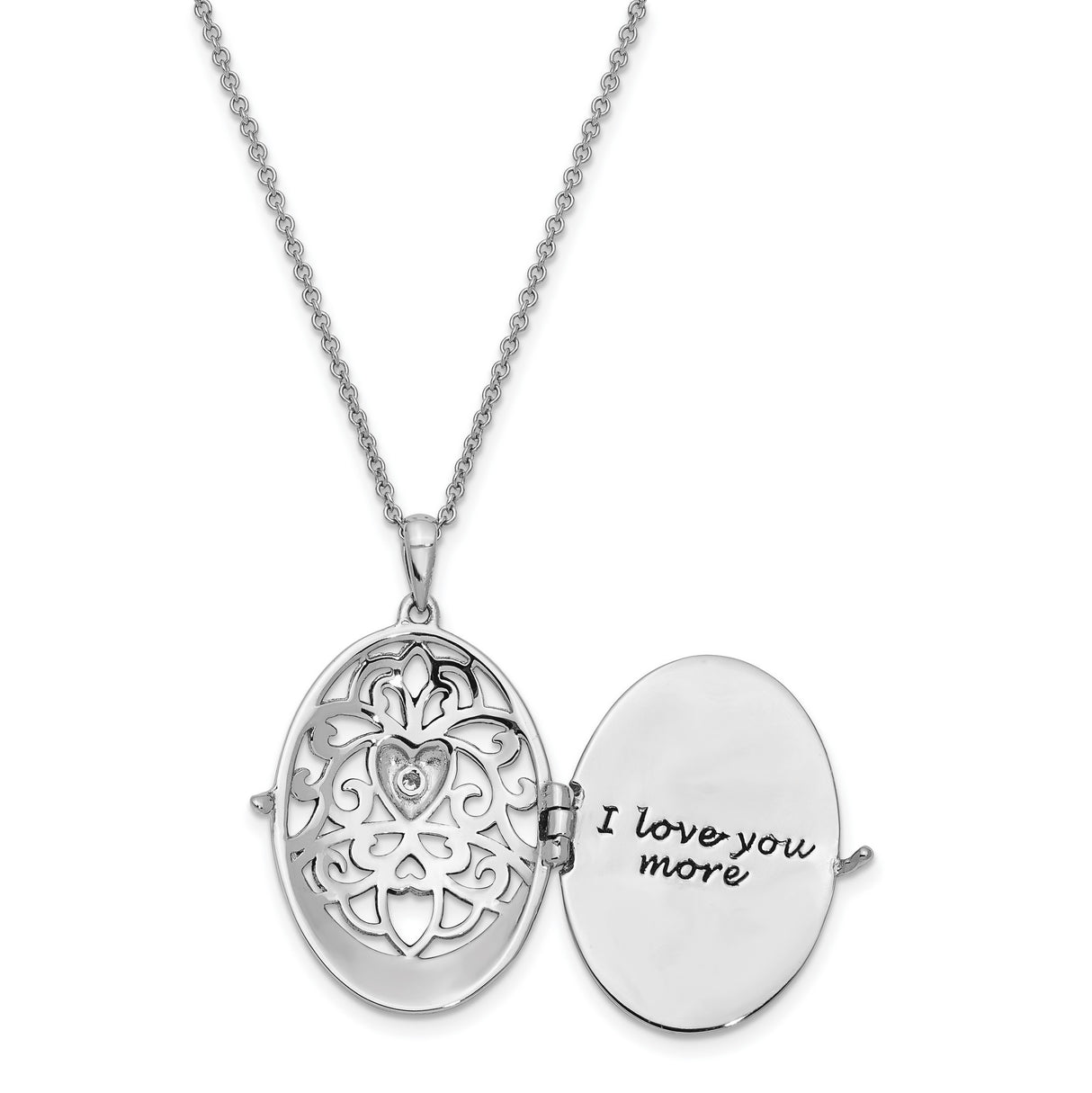 CZ Antiqued MOTHER I Love You More 18in. Necklace Charm Pendant in Real 925 Sterling Silver