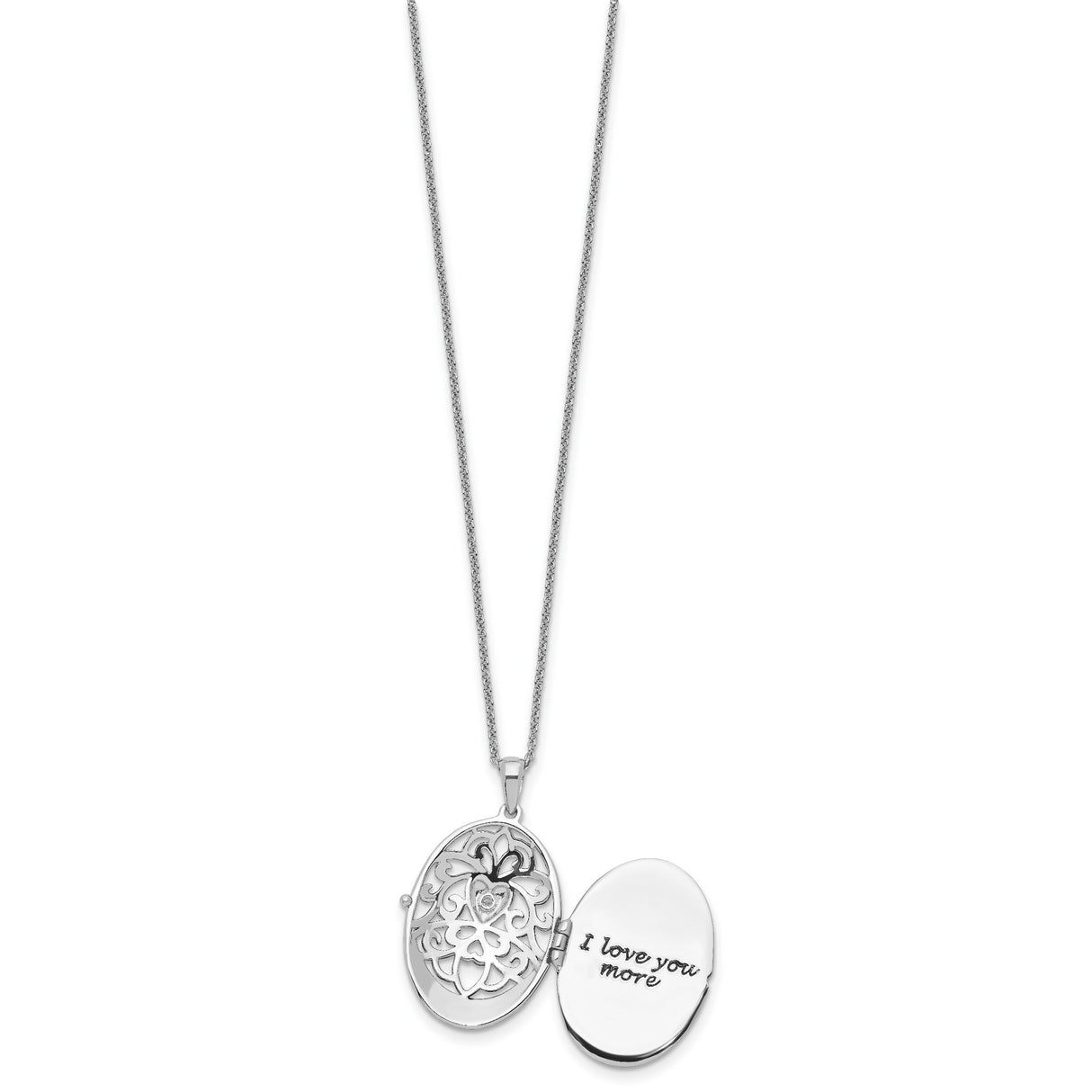 CZ Antiqued MOTHER I Love You More 18in. Necklace Charm Pendant in Real 925 Sterling Silver